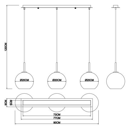 Globo - Chandelier on a string 3xE27/60W/230V