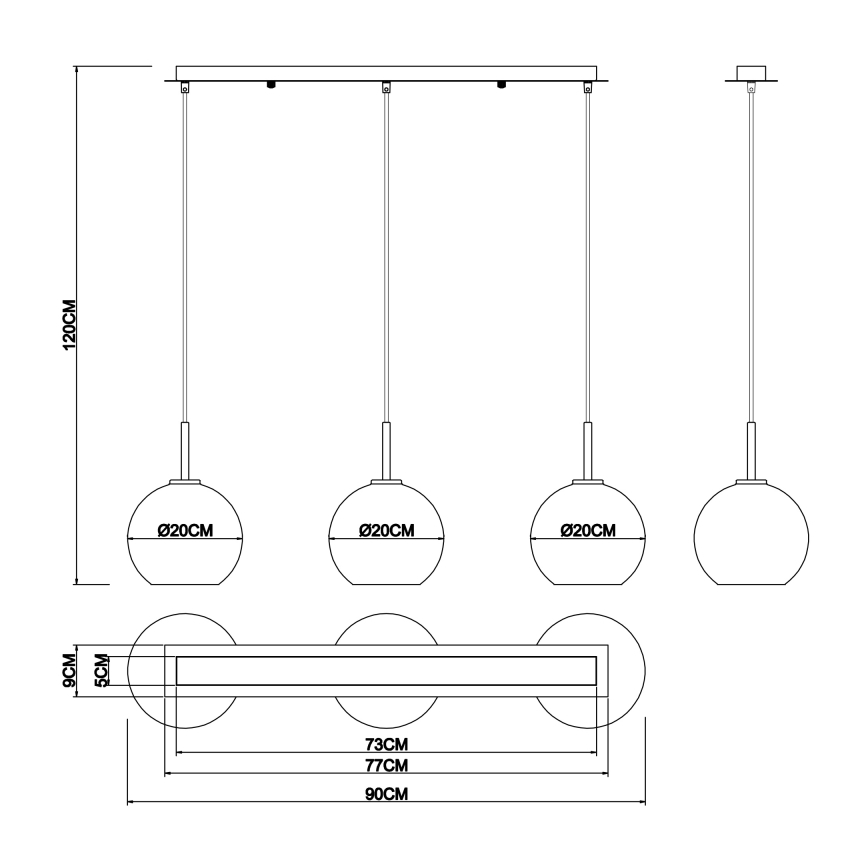 Globo - Chandelier on a string 3xE27/60W/230V