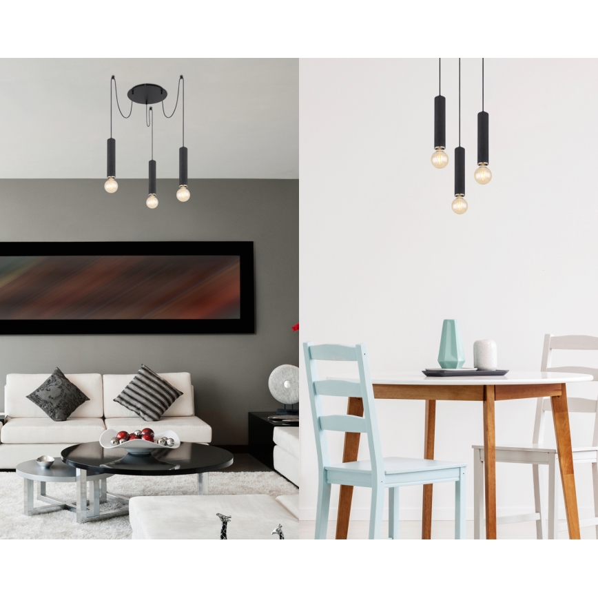Globo - Chandelier on a string 3xE27/60W/230V black wood