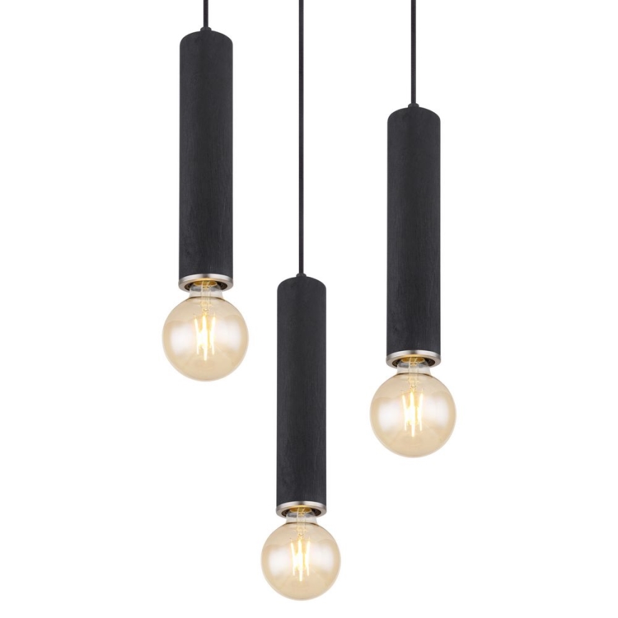 Globo - Chandelier on a string 3xE27/60W/230V black wood
