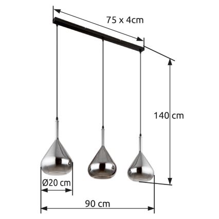 Globo - Chandelier on a string 3xE27/60W/230V black