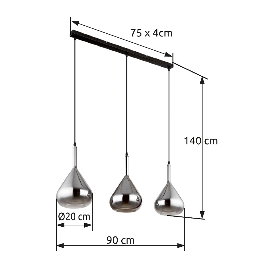 Globo - Chandelier on a string 3xE27/60W/230V black