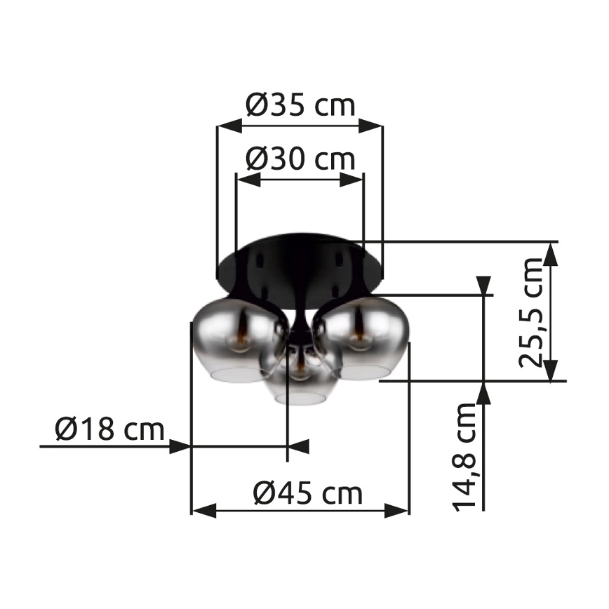 Globo - Surface-mounted chandelier 3xE27/40W/230V d. 45 cm black