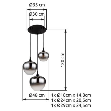 Globo - Chandelier on a string 3xE27/40W/230V d. 48 cm black