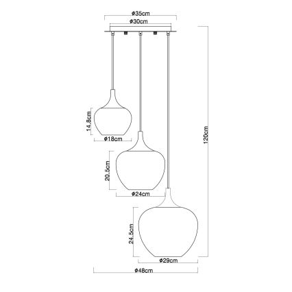 Globo - Chandelier on a string 3xE27/40W/230V copper
