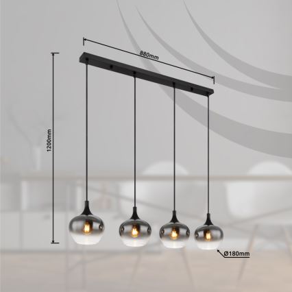Globo - Cable-suspended pendant light 4xE27/40W/230V black