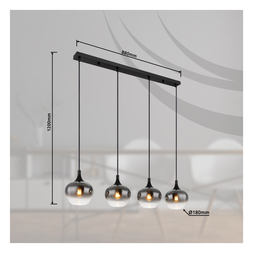 Globo - Cable-suspended pendant light 4xE27/40W/230V black