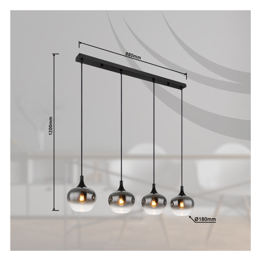 Globo - Cable-suspended pendant light 4xE27/40W/230V black