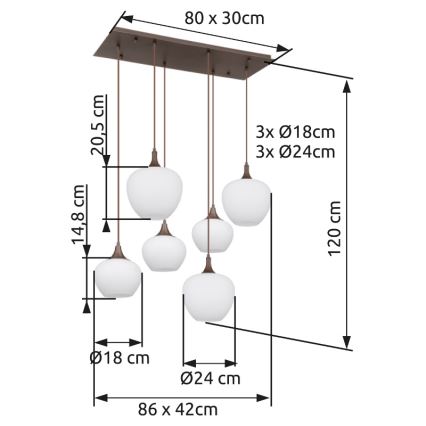 Globo - Chandelier on a string 6xE27/40W/230V white
