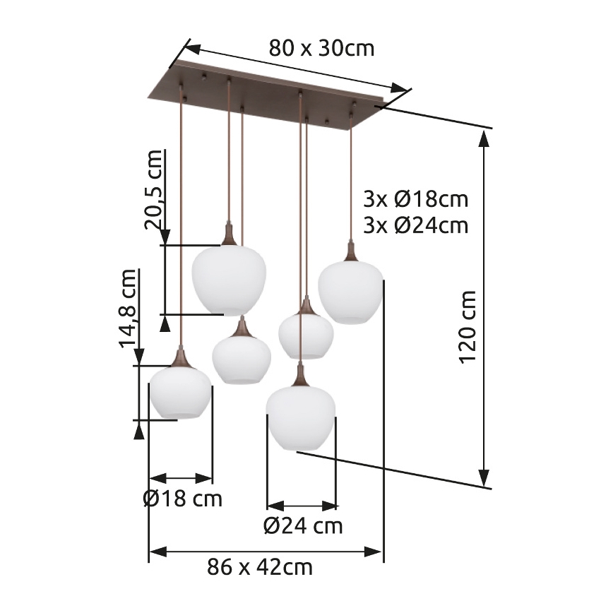 Globo - Chandelier on a string 6xE27/40W/230V white