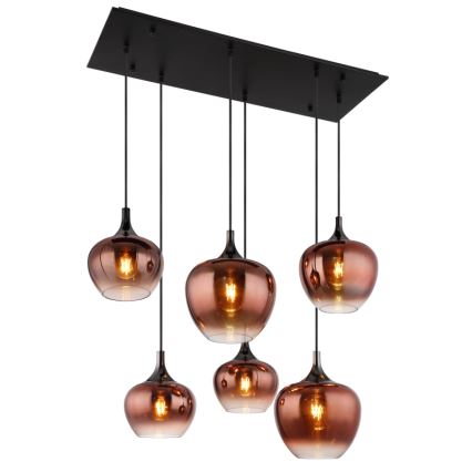Globo - Chandelier on a string 6xE27/40W/230V brown/smoky