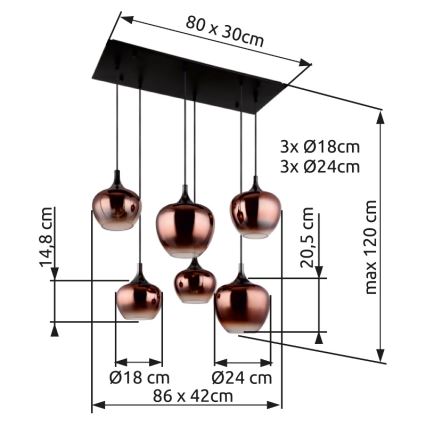Globo - Chandelier on a string 6xE27/40W/230V brown/smoky
