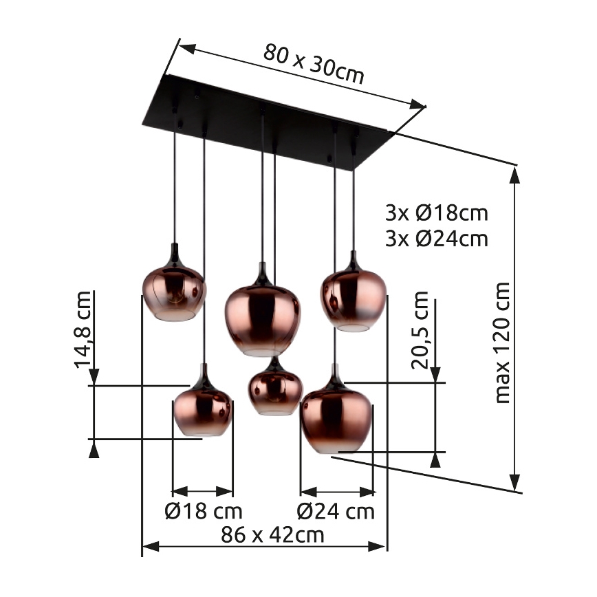 Globo - Chandelier on a string 6xE27/40W/230V brown/smoky