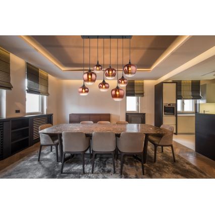 Globo - Cable-suspended pendant, 8xE27/40W/230V, copper