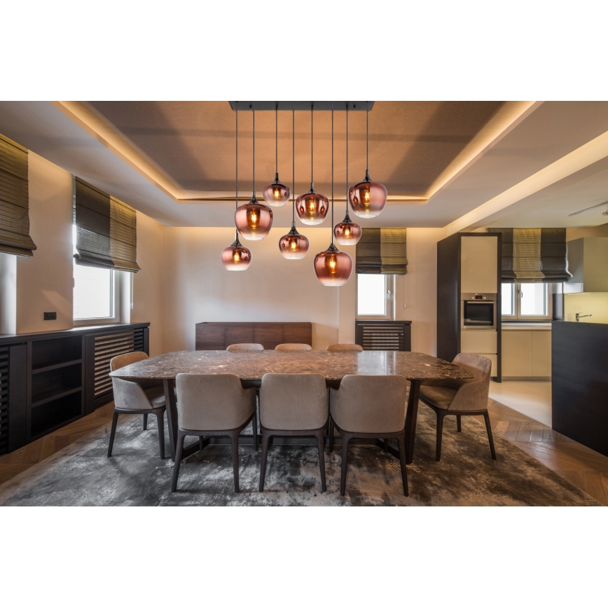 Globo - Cable-suspended pendant, 8xE27/40W/230V, copper