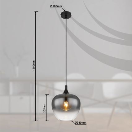 Globo - Chandelier on a string 1xE27/40W/230V d. 24 cm black