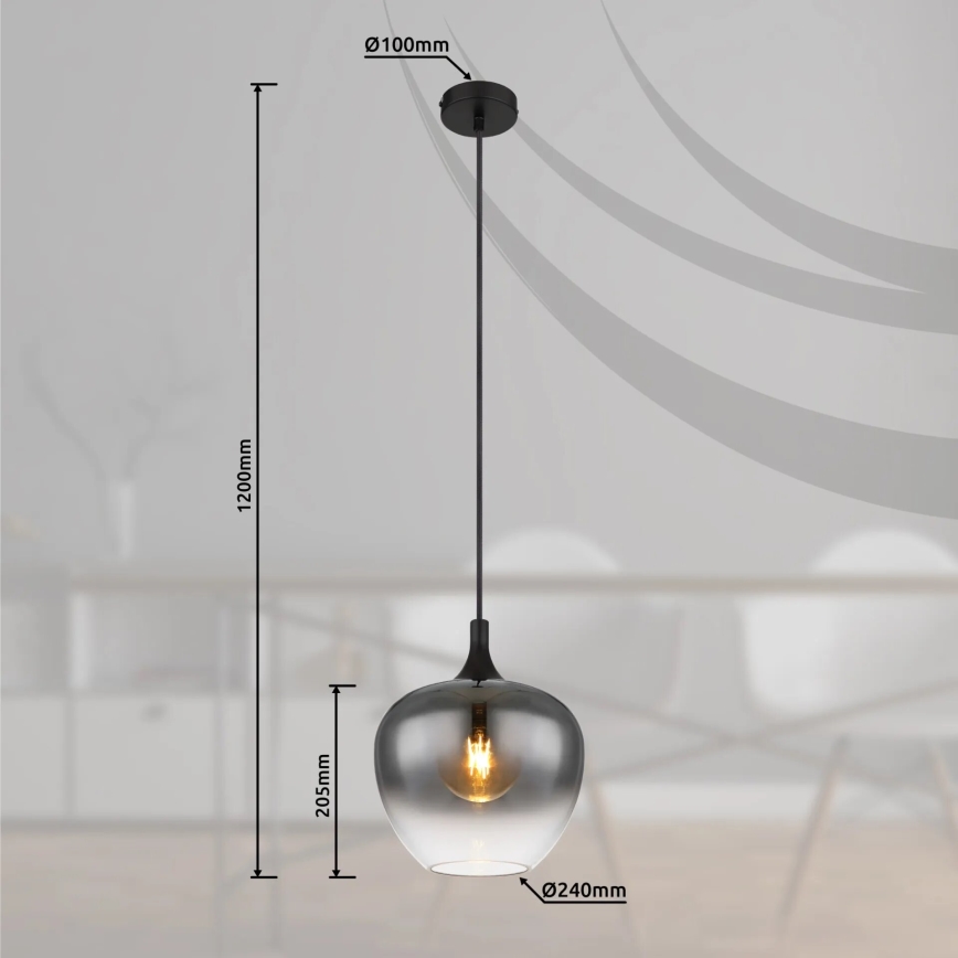 Globo - Chandelier on a string 1xE27/40W/230V d. 24 cm black