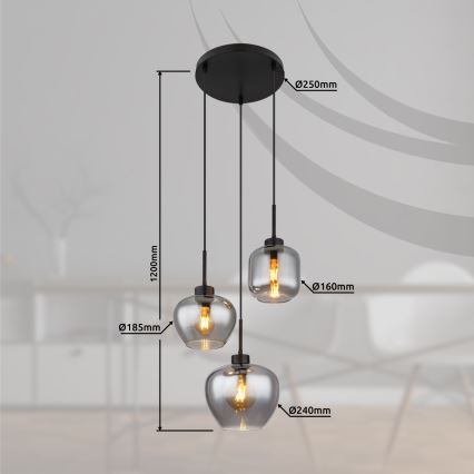 Globo - Cable pendant light 3xE27/40W/230V black