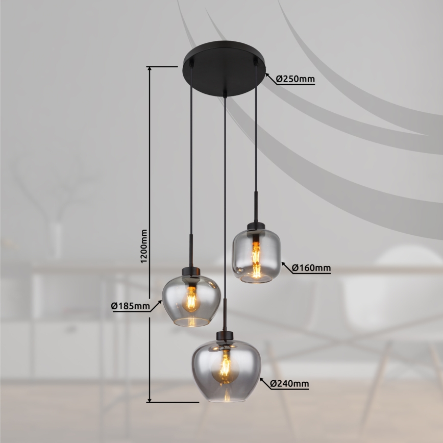 Globo - Cable pendant light 3xE27/40W/230V black