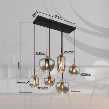Globo - Cable Pendant Light 6xE27/40W/230V, Black