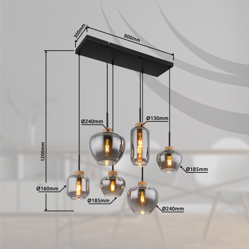 Globo - Cable Pendant Light 6xE27/40W/230V, Black