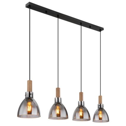 Globo 15550-4H - MATTEA cable-suspended pendant, 4xE27/6W/230V, black/smoked