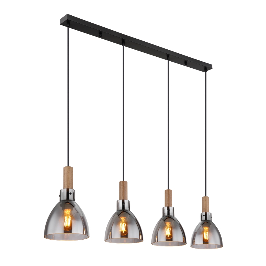 Globo 15550-4H - MATTEA cable-suspended pendant, 4xE27/6W/230V, black/smoked