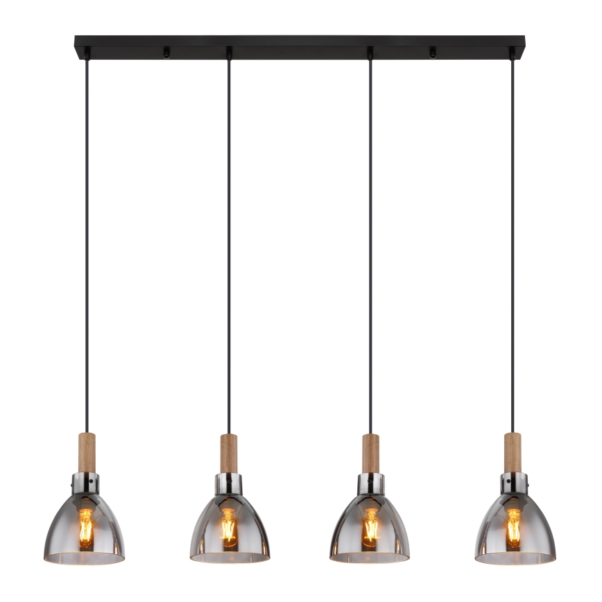 Globo 15550-4H - MATTEA cable-suspended pendant, 4xE27/6W/230V, black/smoked