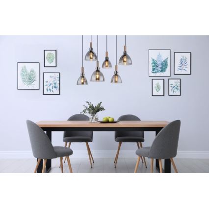 Globo - 6-Light Cable Pendant, E27/6W/230V, Black/Smoked