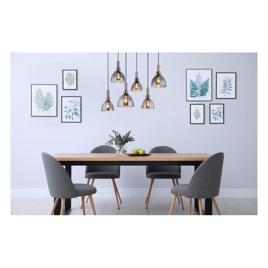 Globo - 6-Light Cable Pendant, E27/6W/230V, Black/Smoked