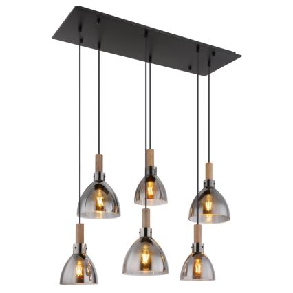 Globo - 6-Light Cable Pendant, E27/6W/230V, Black/Smoked
