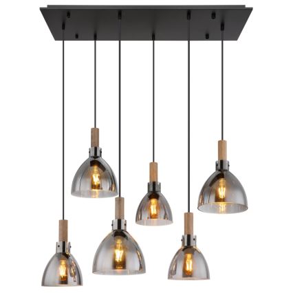 Globo - 6-Light Cable Pendant, E27/6W/230V, Black/Smoked