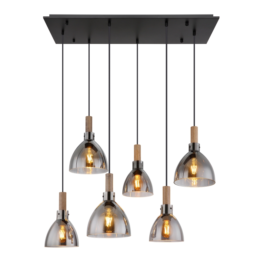 Globo - 6-Light Cable Pendant, E27/6W/230V, Black/Smoked