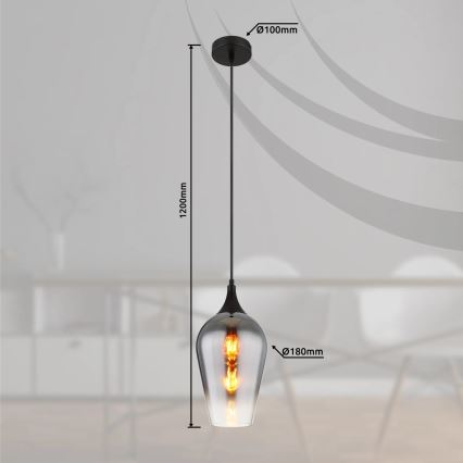 Globo - Chandelier on a string 1xE27/60W/230V d. 18 cm black