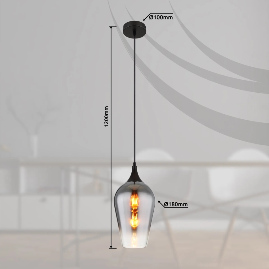 Globo - Chandelier on a string 1xE27/60W/230V d. 18 cm black