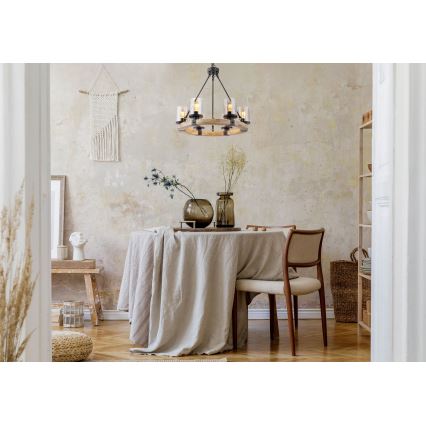 Globo - Chandelier on a chain 6xE27/60W/230V oak