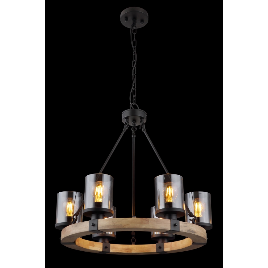Globo - Chandelier on a chain 6xE27/60W/230V oak