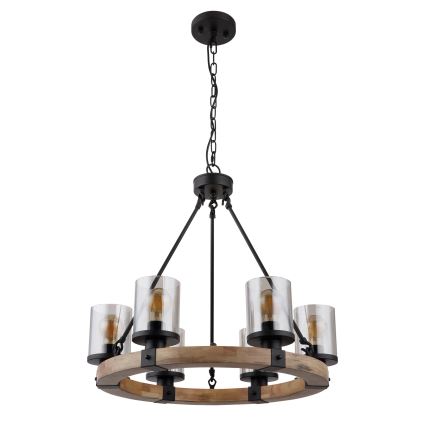 Globo - Chandelier on a chain 6xE27/60W/230V oak
