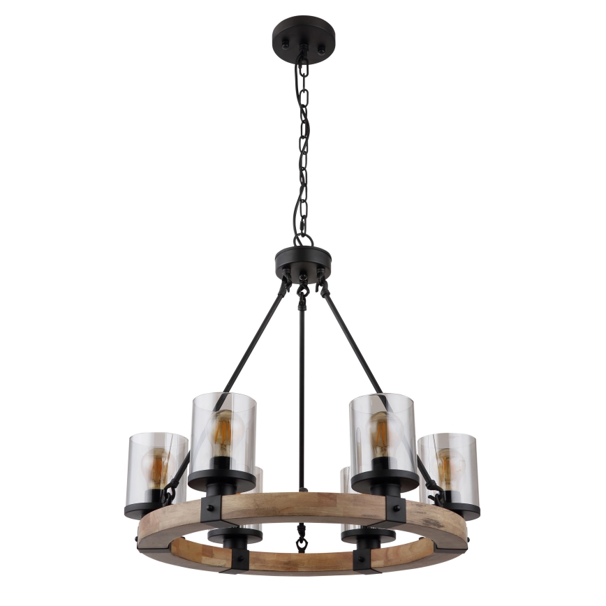 Globo - Chandelier on a chain 6xE27/60W/230V oak