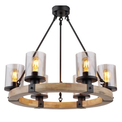 Globo - Chandelier on a chain 6xE27/60W/230V oak