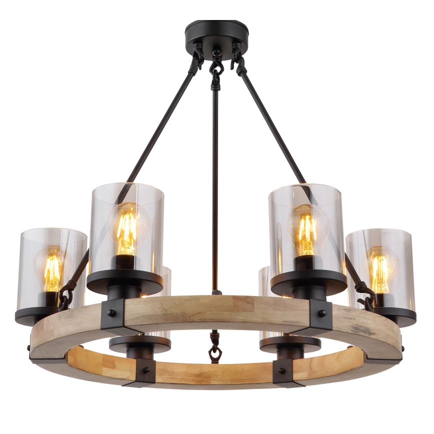 Globo - Chandelier on a chain 6xE27/60W/230V oak