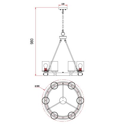 Globo - Chandelier on a chain 6xE27/60W/230V oak