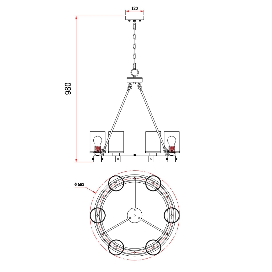 Globo - Chandelier on a chain 6xE27/60W/230V oak