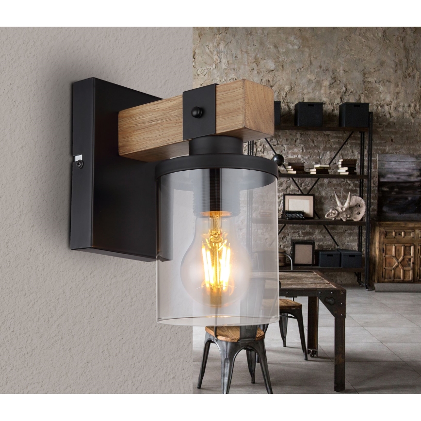 Globo - Wall lamp 1xE27/60W/230V oak/smoky