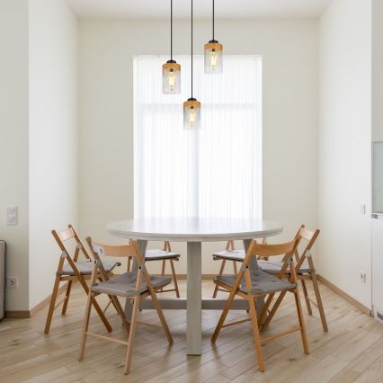 Globo - Chandelier on a string 3xE27/40W/230V metal/wood