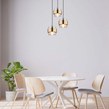 Globo - Chandelier on a string 3xE27/60W/230V black/brass