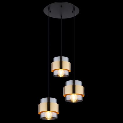 Globo - Chandelier on a string 3xE27/60W/230V black/brass