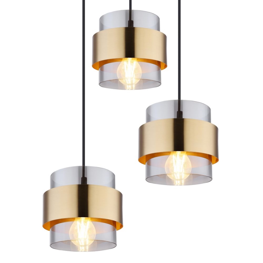 Globo - Chandelier on a string 3xE27/60W/230V black/brass