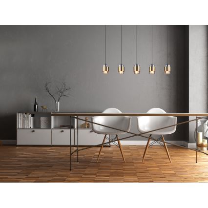 Globo - Cable-suspended pendant light 5xE27/40W/230V, black/brass