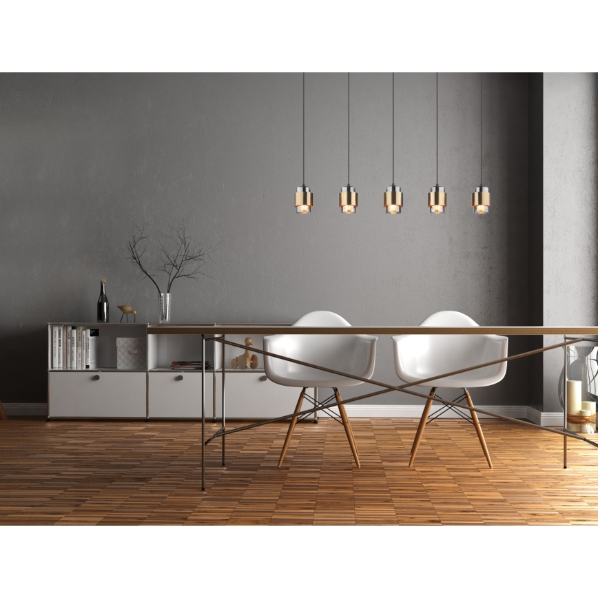 Globo - Cable-suspended pendant light 5xE27/40W/230V, black/brass